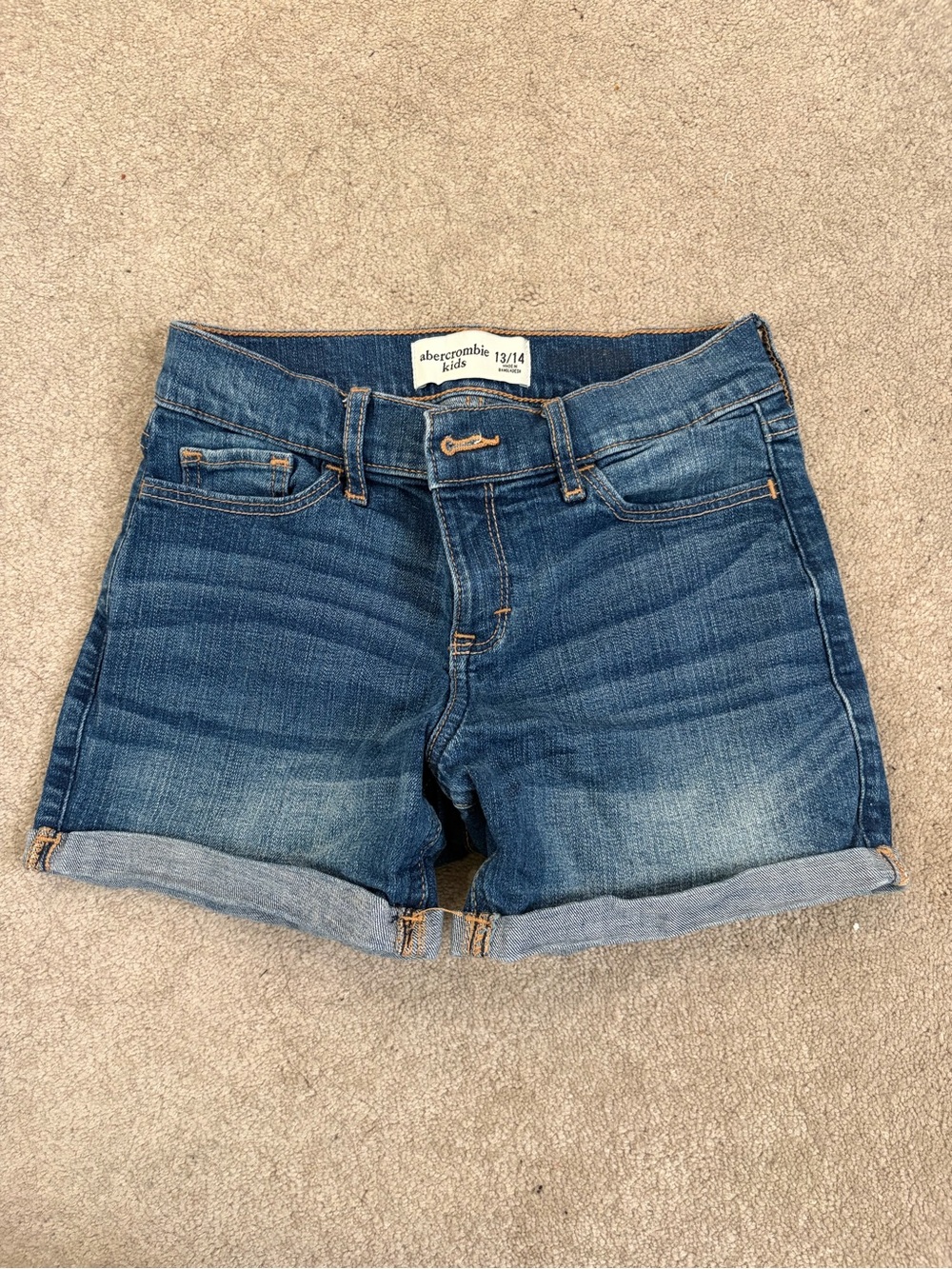 abercrombie kids blue denim shorts with contrast stitching